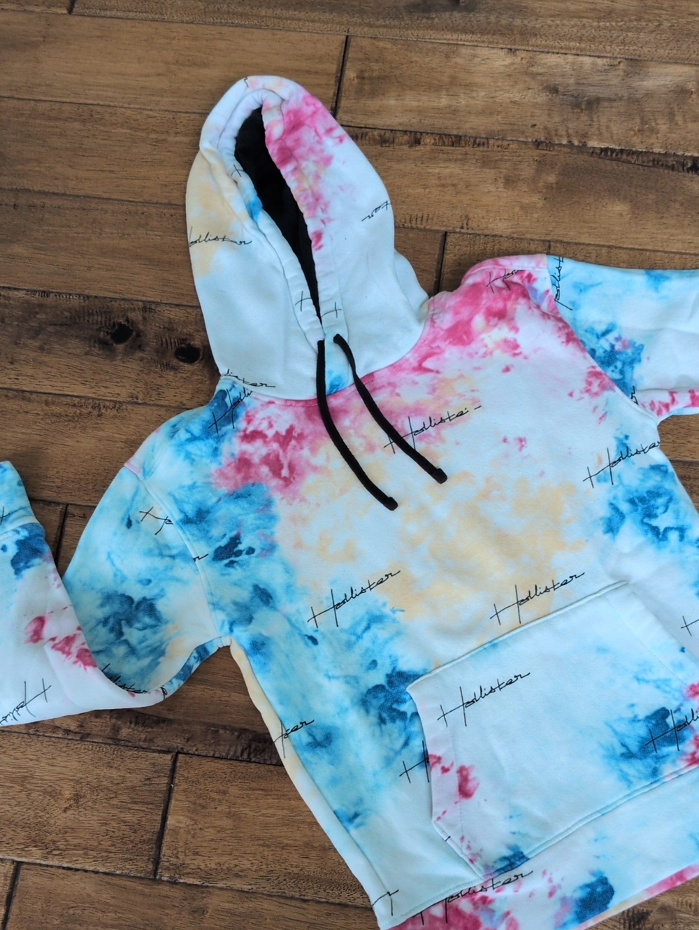 Hollister Tie Dye Logo Hoodie Pink Blue White Pullover